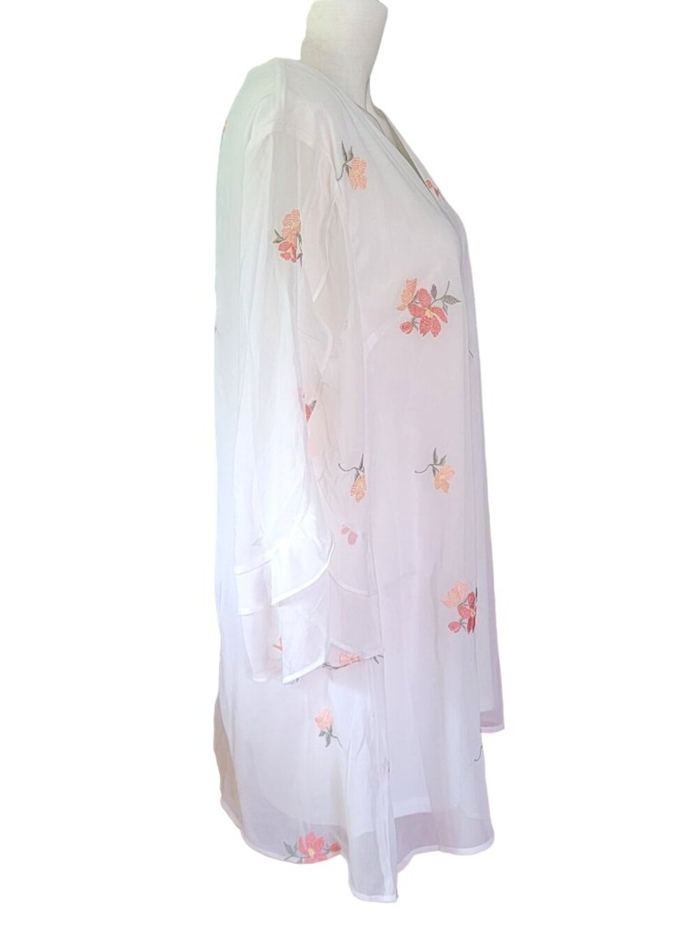 Loveriche Womens Mini Shift Dress LG White Pink Embroidered Floral Sheer Sleeve - Picture 4 of 13